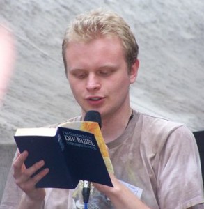 One actual good memory from 2007- me doing the Bible reading in German.