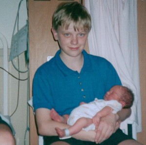 Me at 11, seeing my cousin for the first time. ...Hes now 18.
